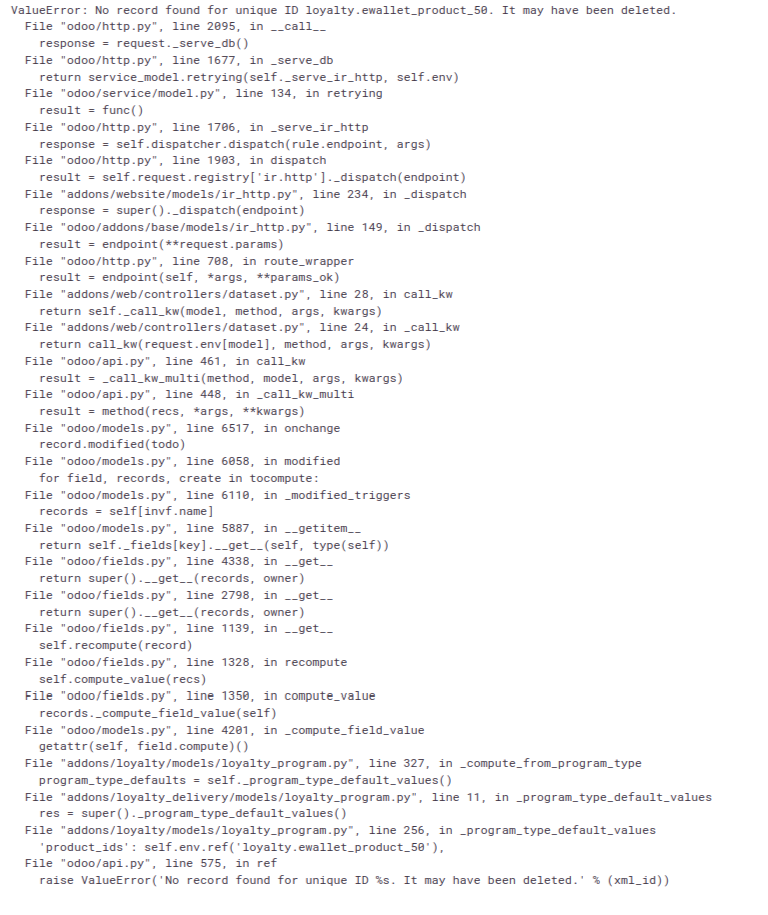 ValueError_ No record found for unique ID loyalty ewallet_product_50 It may have been deleted - on