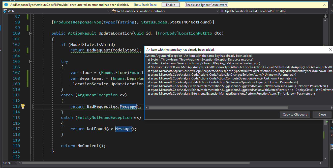 AddResponseTypeAttributeCodeFixProvider error with multiple return ...