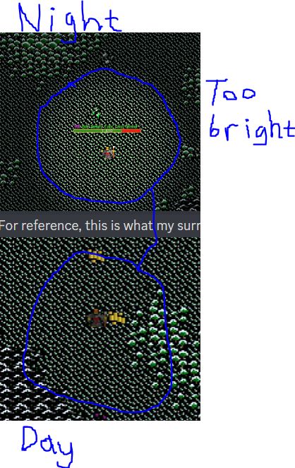 Night time tiles near character illumination is brighter than daytime ...