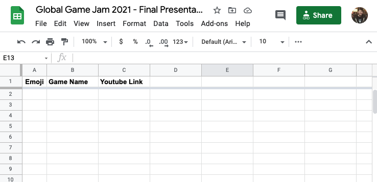 Spreadsheet with Headers