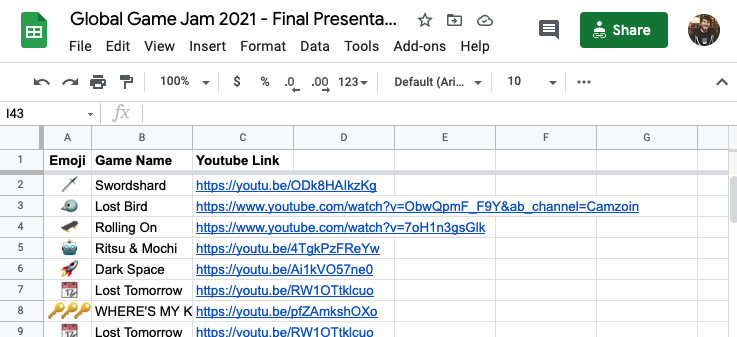 Populated Spreadsheet