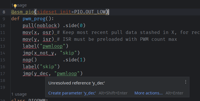 RP2: PIO commands in a python file are flagged as "Unresolved reference ...