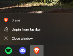 Brave Icon Taskbar Right-click taskbar shortcuts (New window, New Private window ...