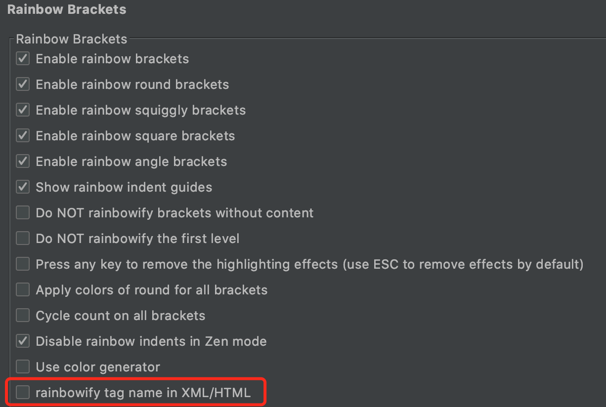 Add option to remove the color for XML/HTML from entire tag (back to