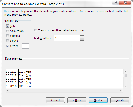 Excel Text to Columns delimiter
