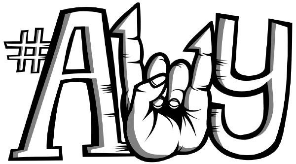 The #a11y hashtag with the ones replaced by a fist giving the rock and roll sign.