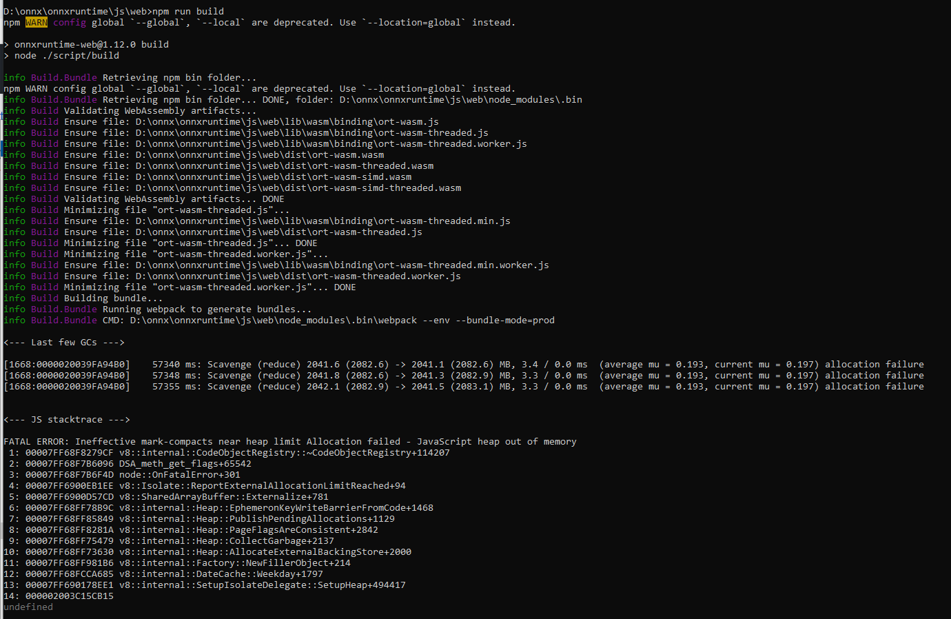 Fatal Error: Ineffective Mark-Compacts Near Heap Limit Allocation Failed - Javascript  Heap Out Of Memory · Issue #12014 · Microsoft/Onnxruntime · Github