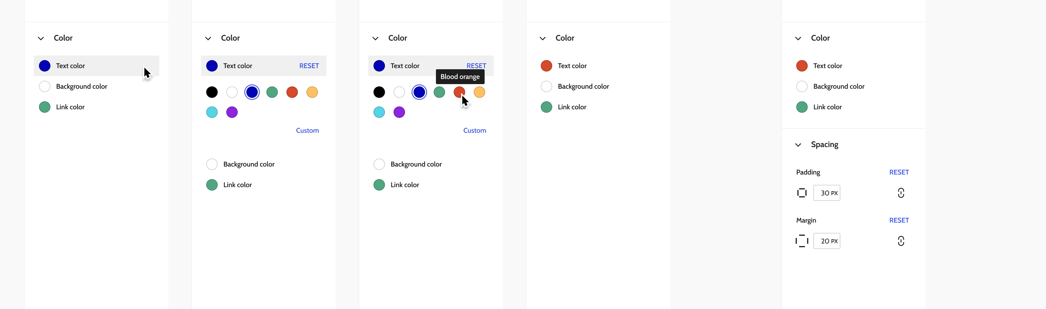 Color controls, opens inline