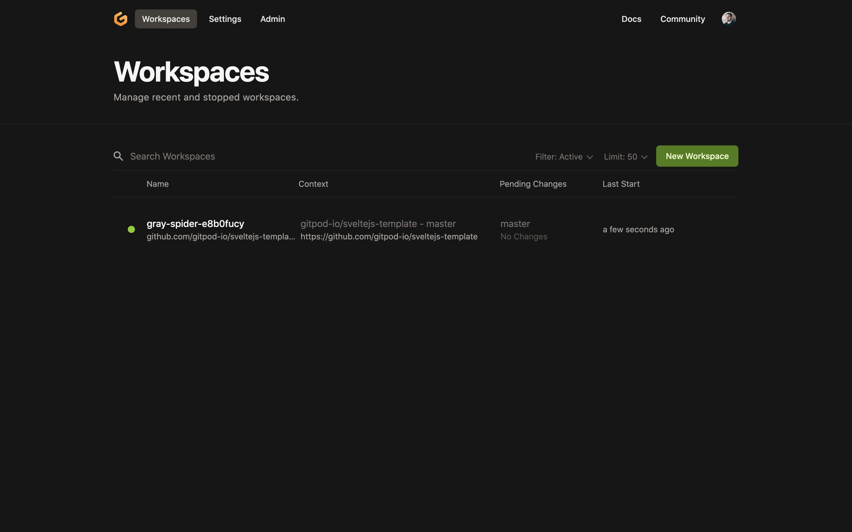 Update workspaces list colors in dark theme · Issue #4194 · gitpod-io ...