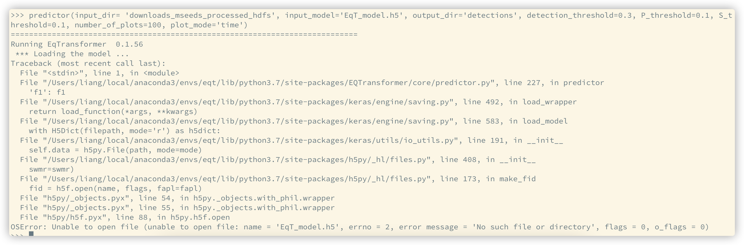 Error in running the example · Issue #29 · smousavi05/EQTransformer ...