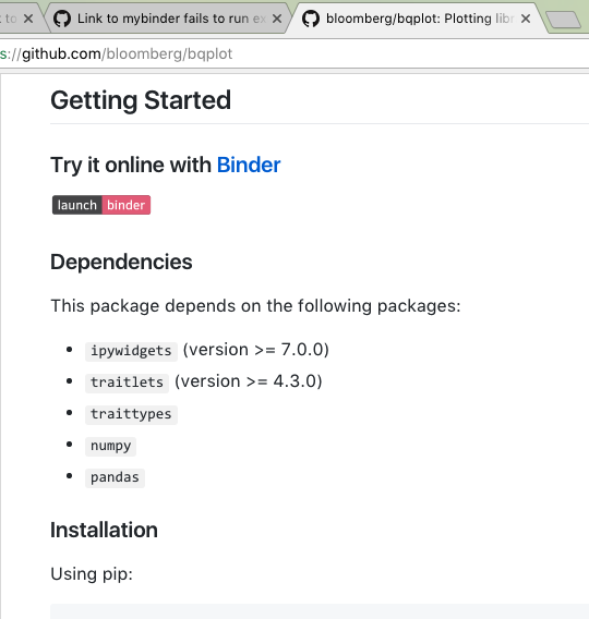 Link to mybinder fails to run examples interactively · Issue 576