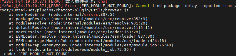 Error [ERR_MODULE_NOT_FOUND]: Cannot find package 'delay' imported ...