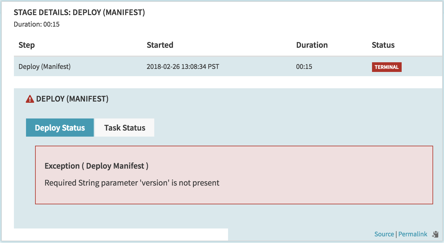 Exception (Deploy Manifest): Required String parameter 'version' is not ...