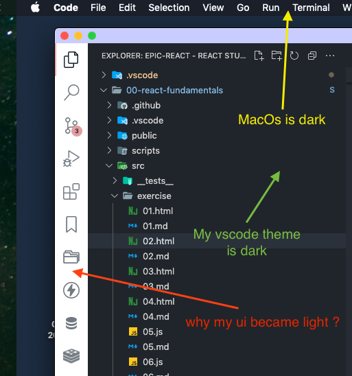 UI theme blocked to light mode instead dark / MacOS · Issue #145304 ...