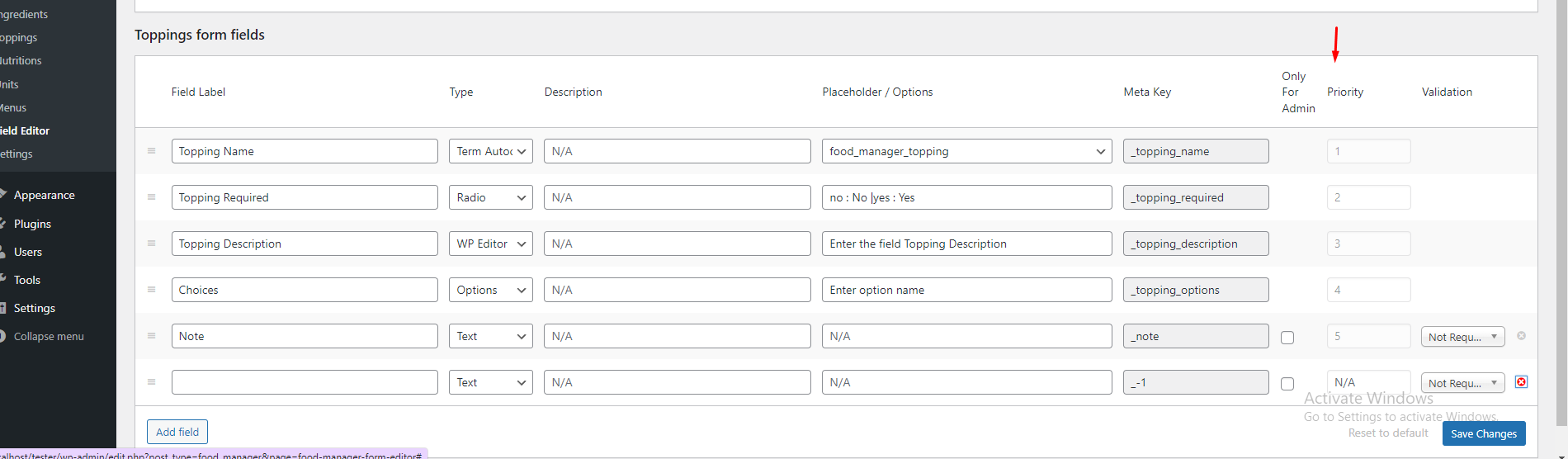 Field Editor : Tab group is not working in toppings extra field · Issue ...