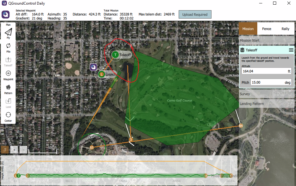 daily build takeoff waypoint and transect line disconnected on Plan