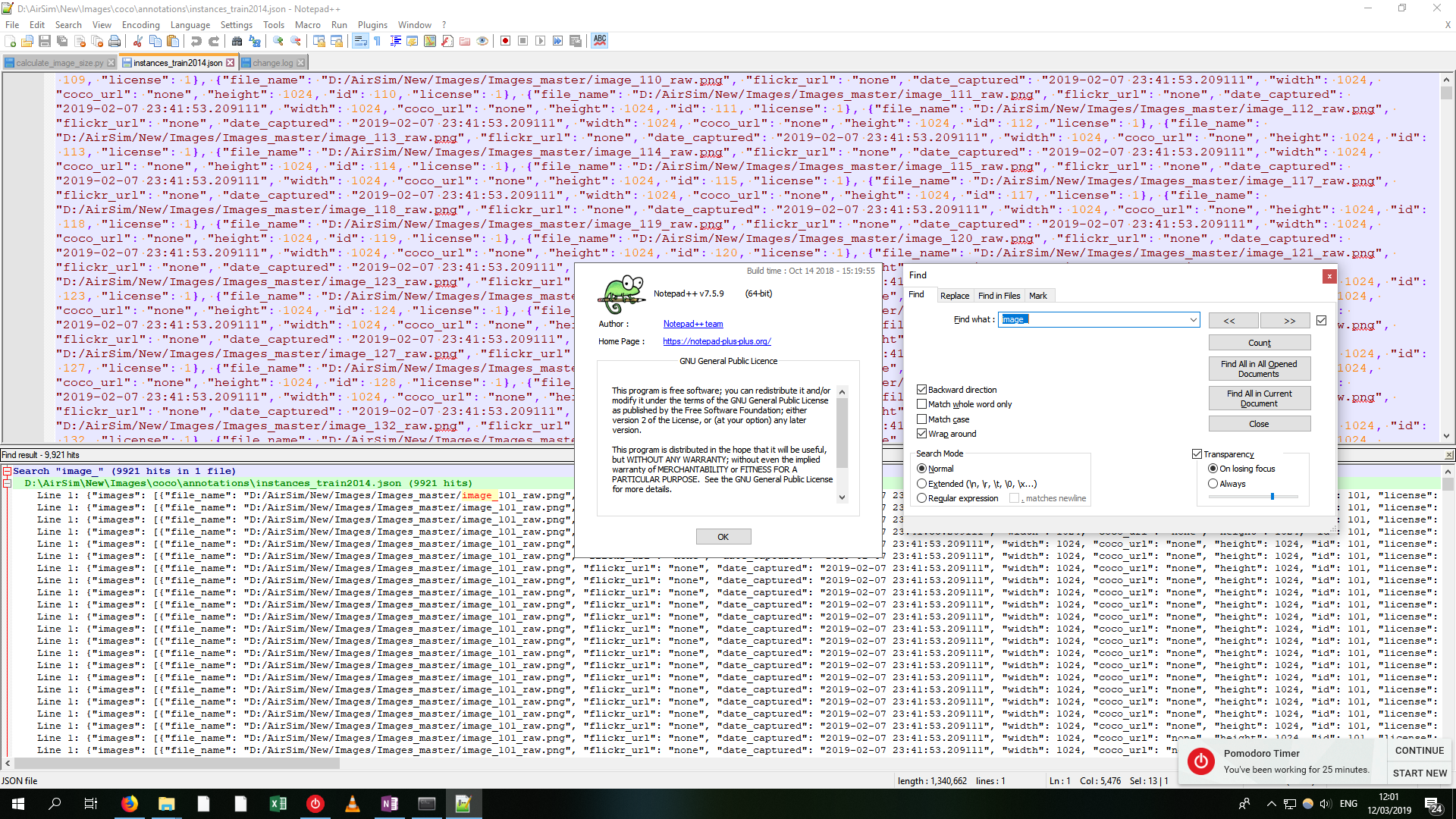 Result area for Find all in current document shows the same line for