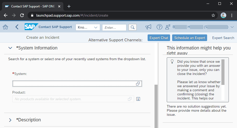 Screenshot of SAP ONE Support Launchpad