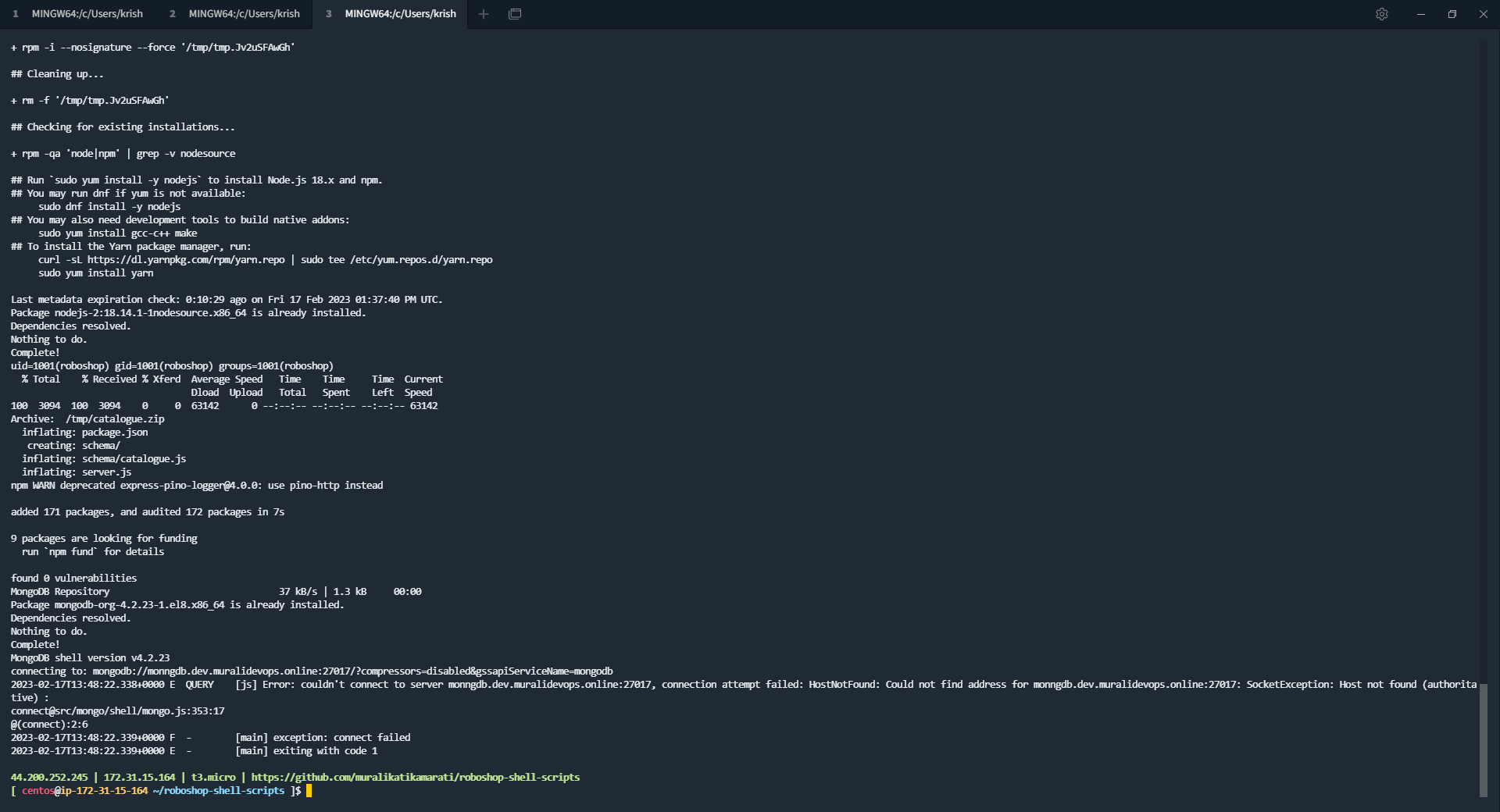 shell scripting: i'm getting error by loading schema i tried so many ...