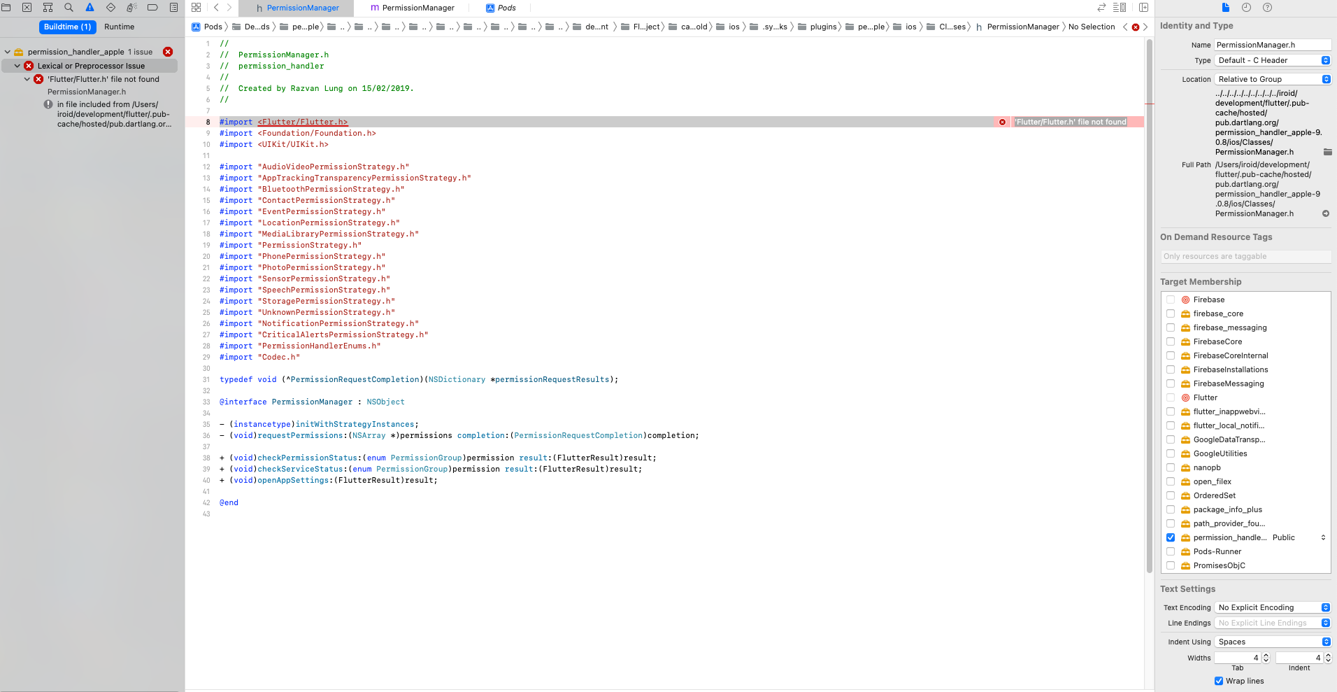  flutter flutter h file not found for other library when changing pod