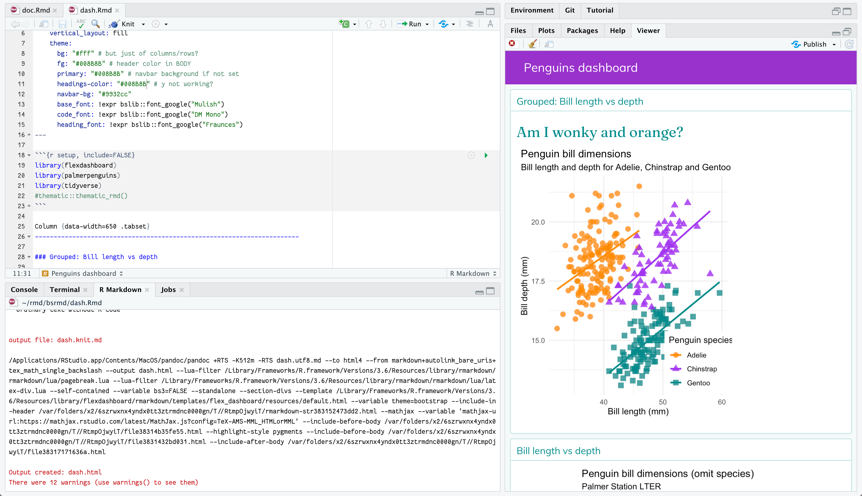 Have flexdashboard's chart title and custom nav styling listen to