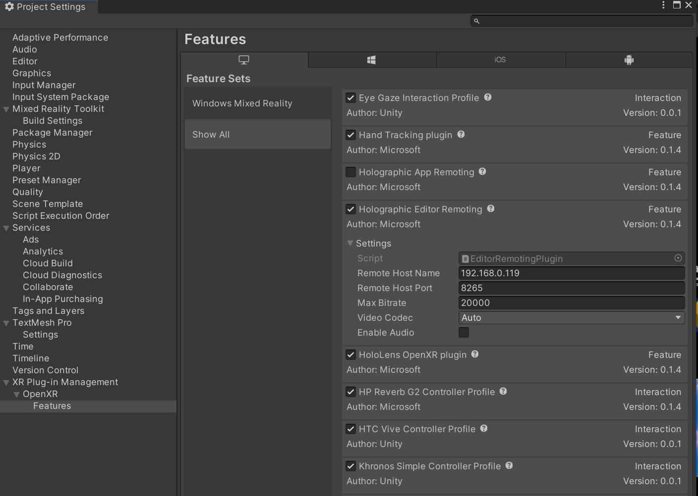 Unable to connect to Holographic Remoting Player With OpenXR in MRTK 2. ...