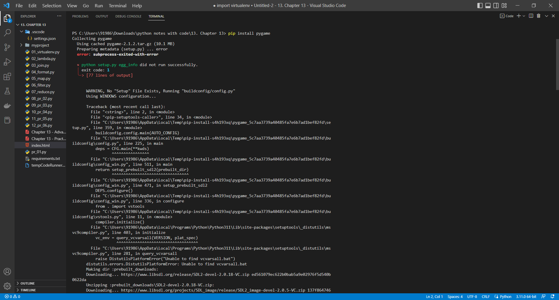 Unable to install with pip: `note: This is an issue with the package ...
