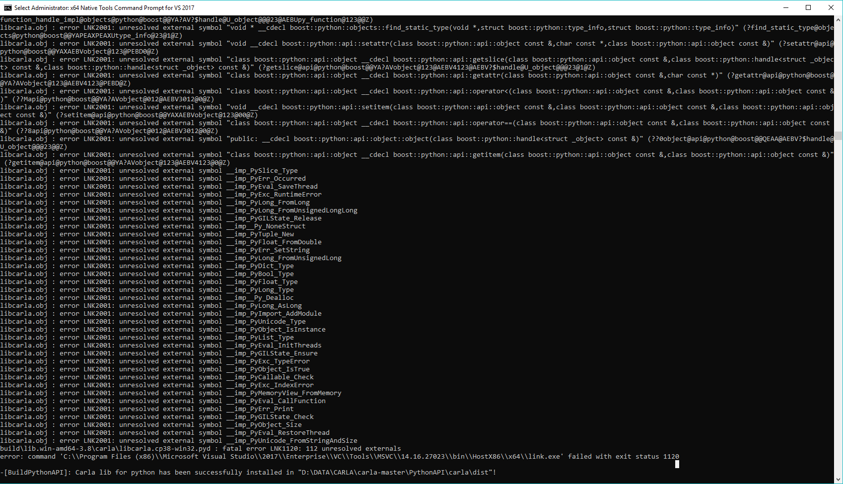 Python API build fails (CARLA 0.9.7) in Windows: · Issue #2568 · carla ...