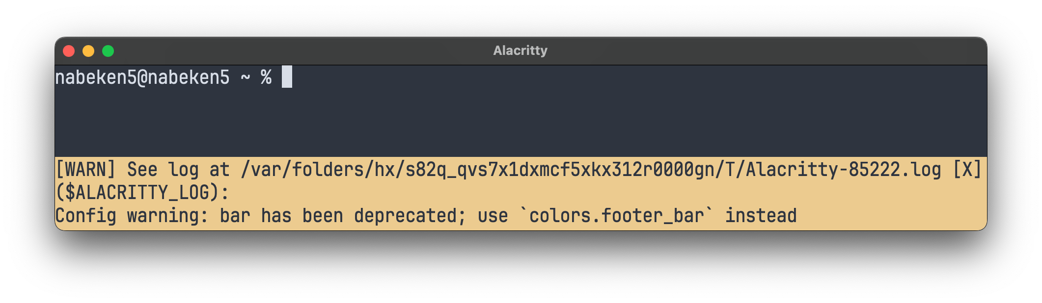 Alacritty v0.12.3 says "Config warning bar has been deprecated; use `colors.footer_bar` instead