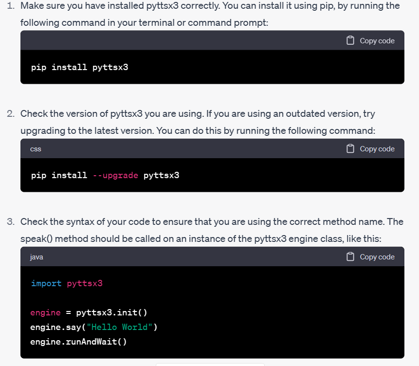 AttributeError: module 'pyttsx3' has no attribute 'speak' · Issue #74 ...