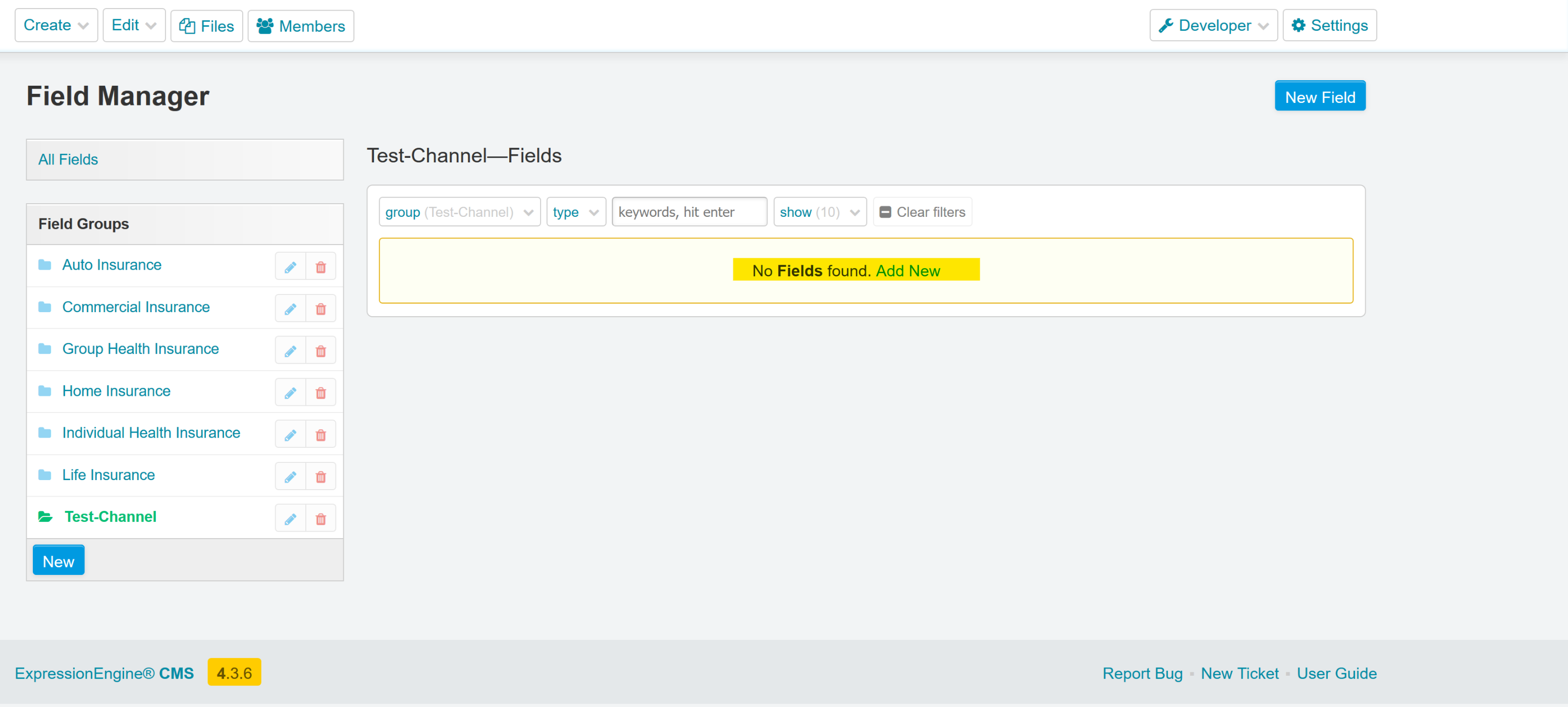 "No Fields found. Add New" ... EE-4.3.6 · Issue #6 · ExpressionEngine ...