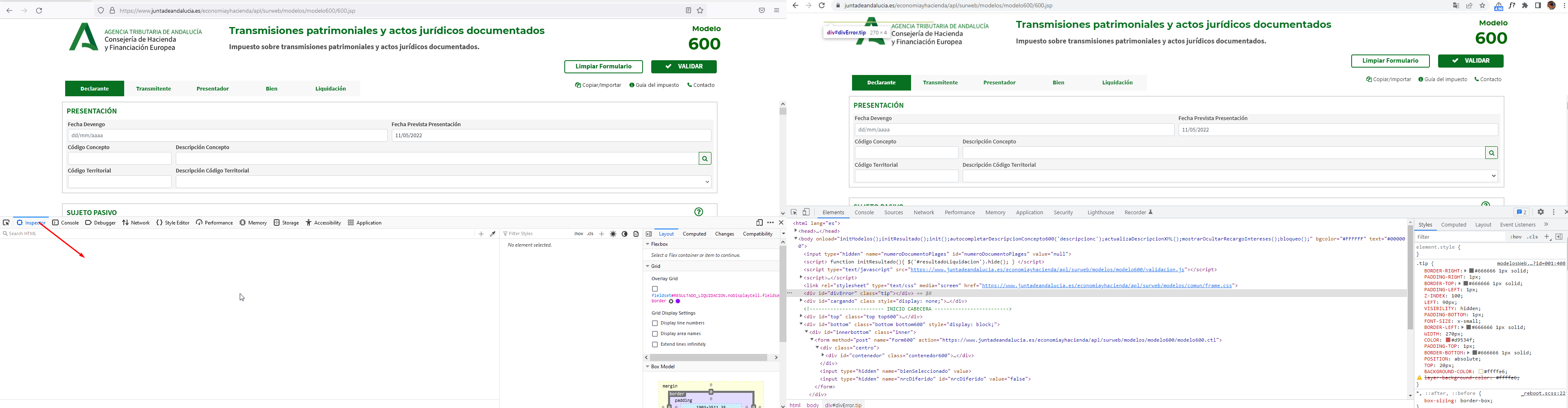 www.juntadeandalucia.es - Inspector panel content is empty after ...