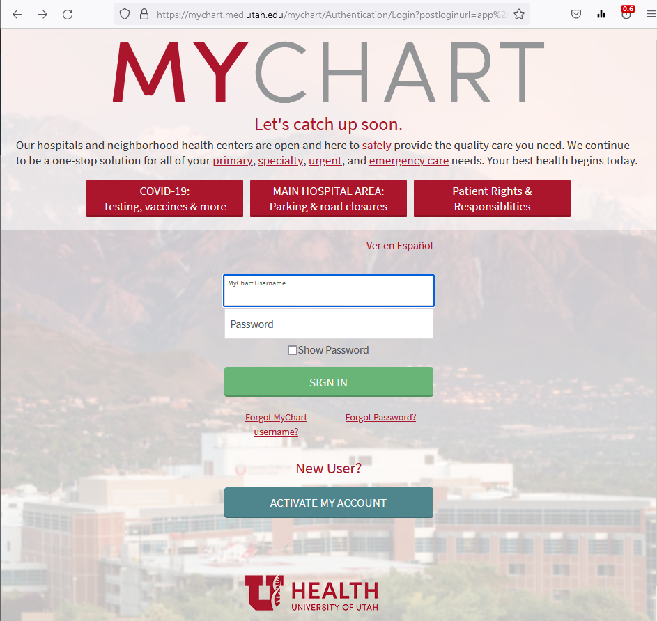 mychart.med.utah.edu site is not usable · Issue 111997 ·