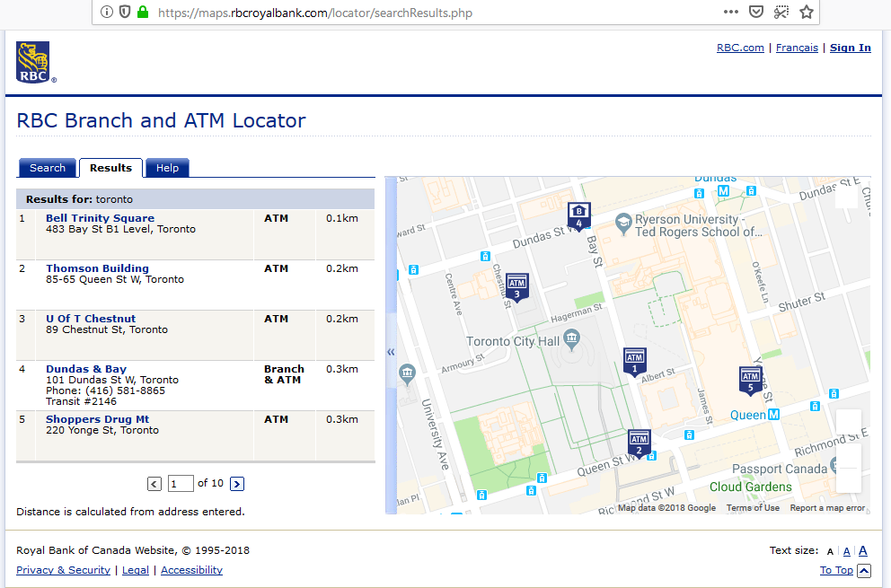 Rbc Map maps.rbcroyalbank.com - map doesn't load with tracking protection ...