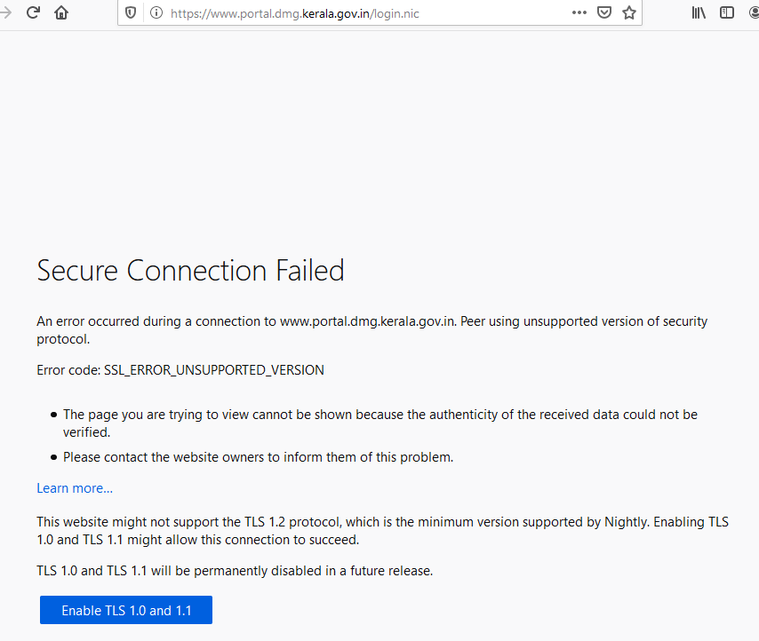 www.portal.dmg.kerala.gov.in "Secure connection failed" when