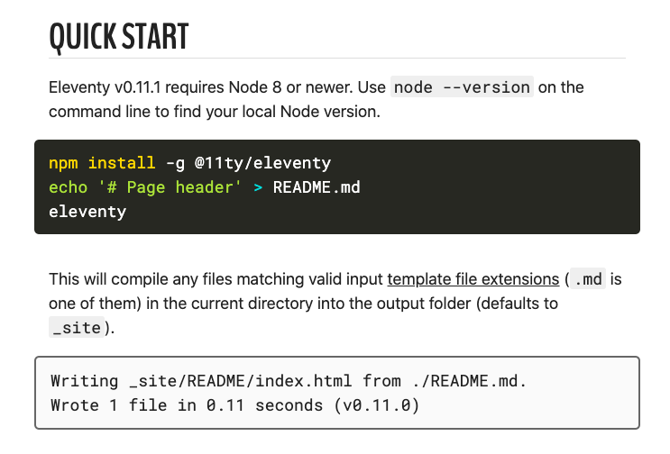 Text in inline code blocks displayed correctly, with syntax highlighting
