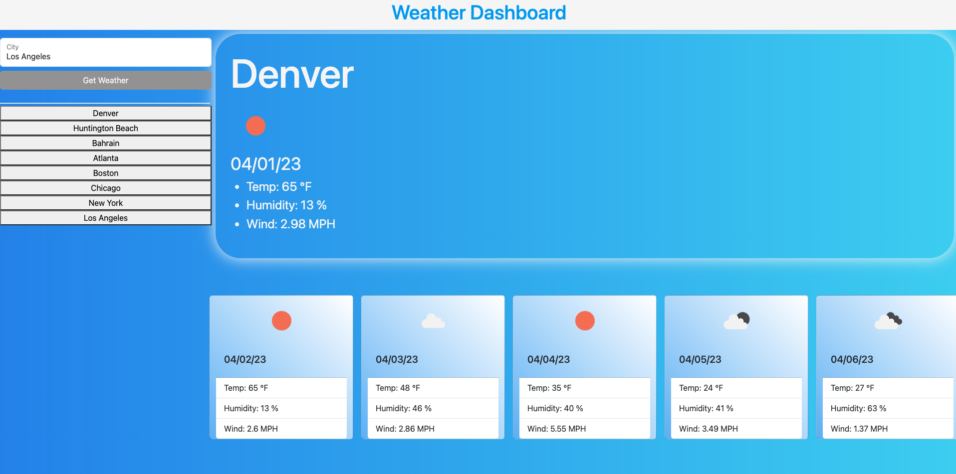 GitHub - bigcat86/weather-dashboard: challenge #6 - 5 day weather ...