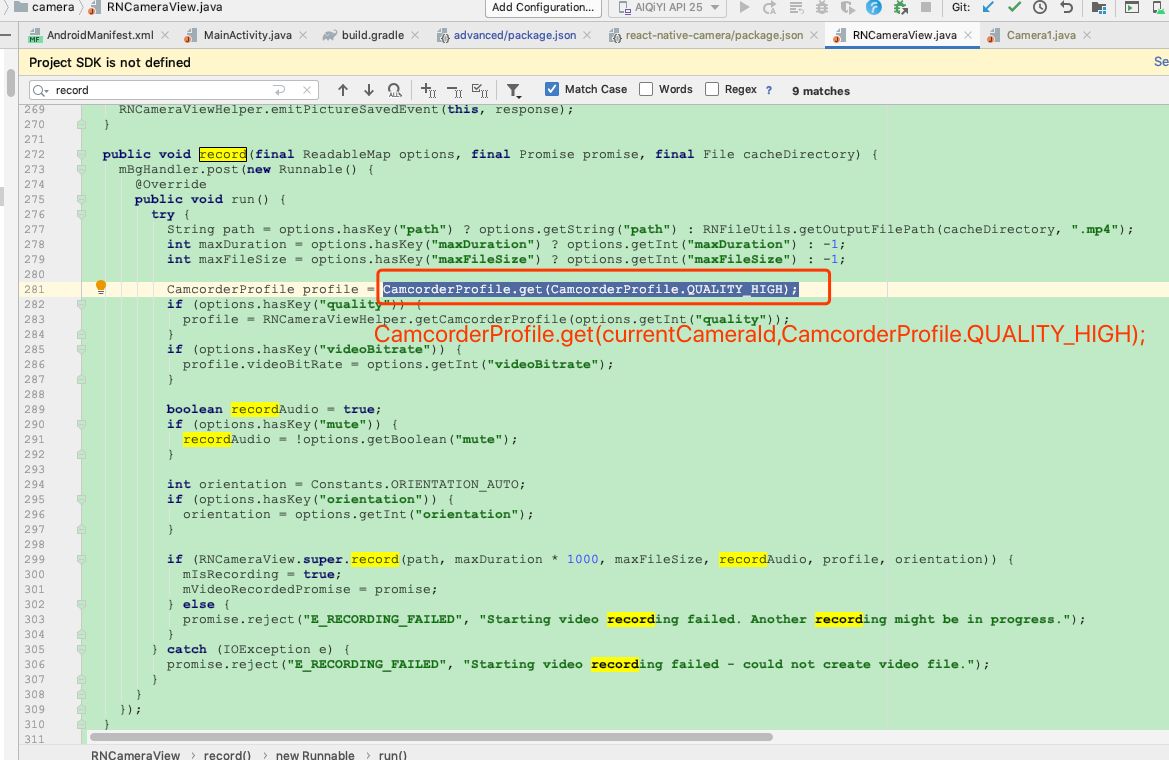 Attempt to read from field 'int android.media.CamcorderProfile.quality