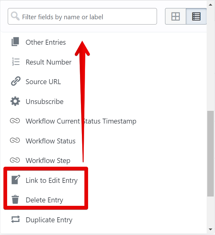 Move the `Link to Edit Entry` and `Delete Entry` up inside the field ...
