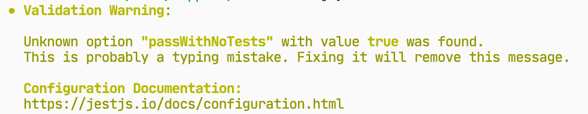 jest config uses invalid configuration - passWithNoTests · Issue #2345 ...