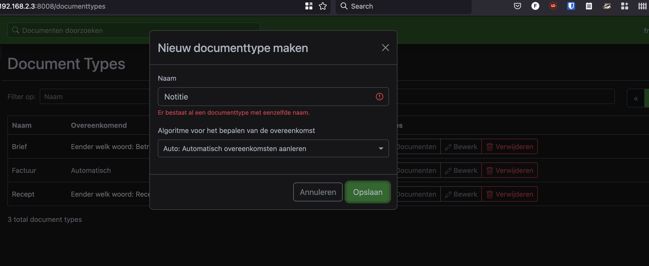[BUG] Paperless reports that a document type already exists, but it ...