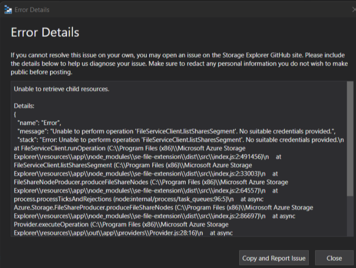 User unable to access Azure File storage through Azure Storage Explorer
