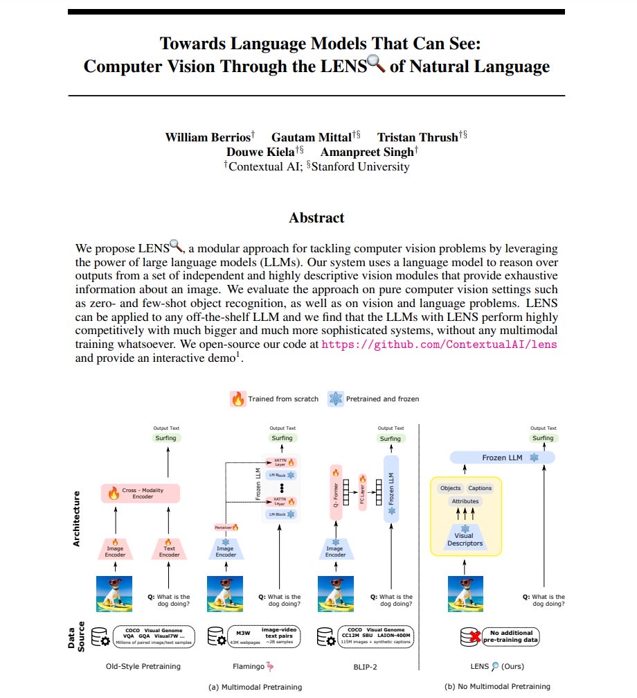 Towards Language Models That Can See: Computer Vision Through the LENS ...