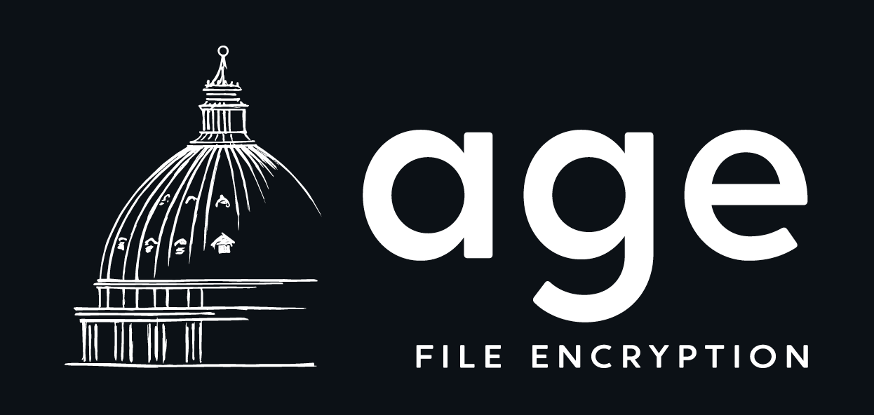 The age logo, an wireframe of St. Peters dome in Rome, with the text: age, file encryption