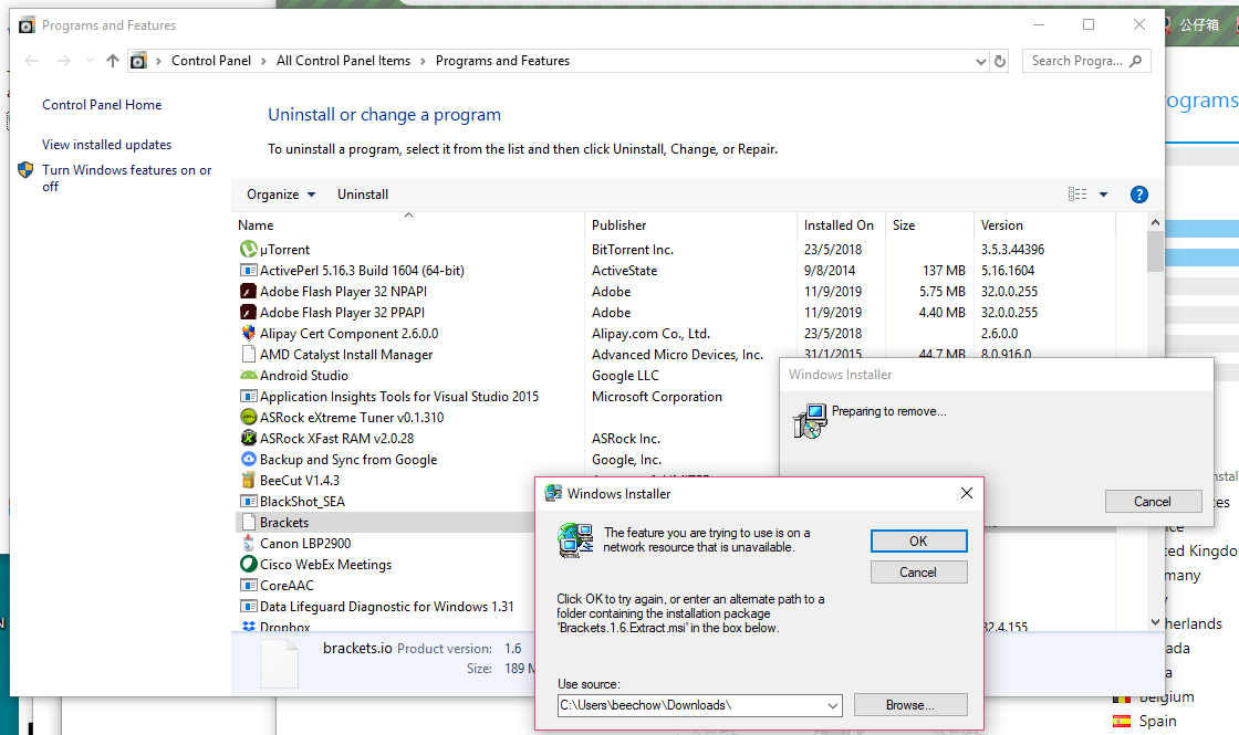 Unable to uninstall · Issue 14883 · adobe/brackets · GitHub