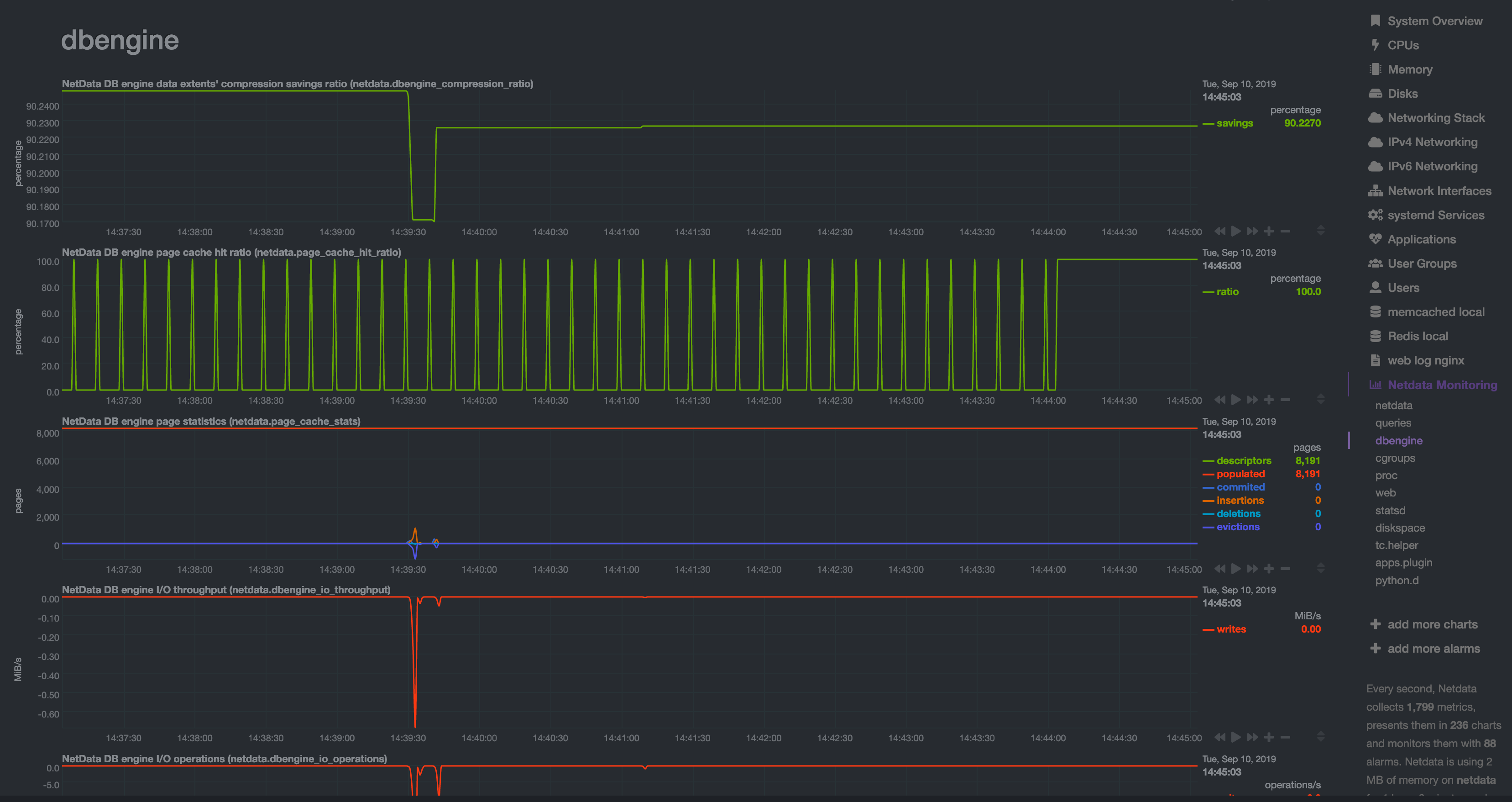 Image of the database engine reflected in the Netdata
Dashboard