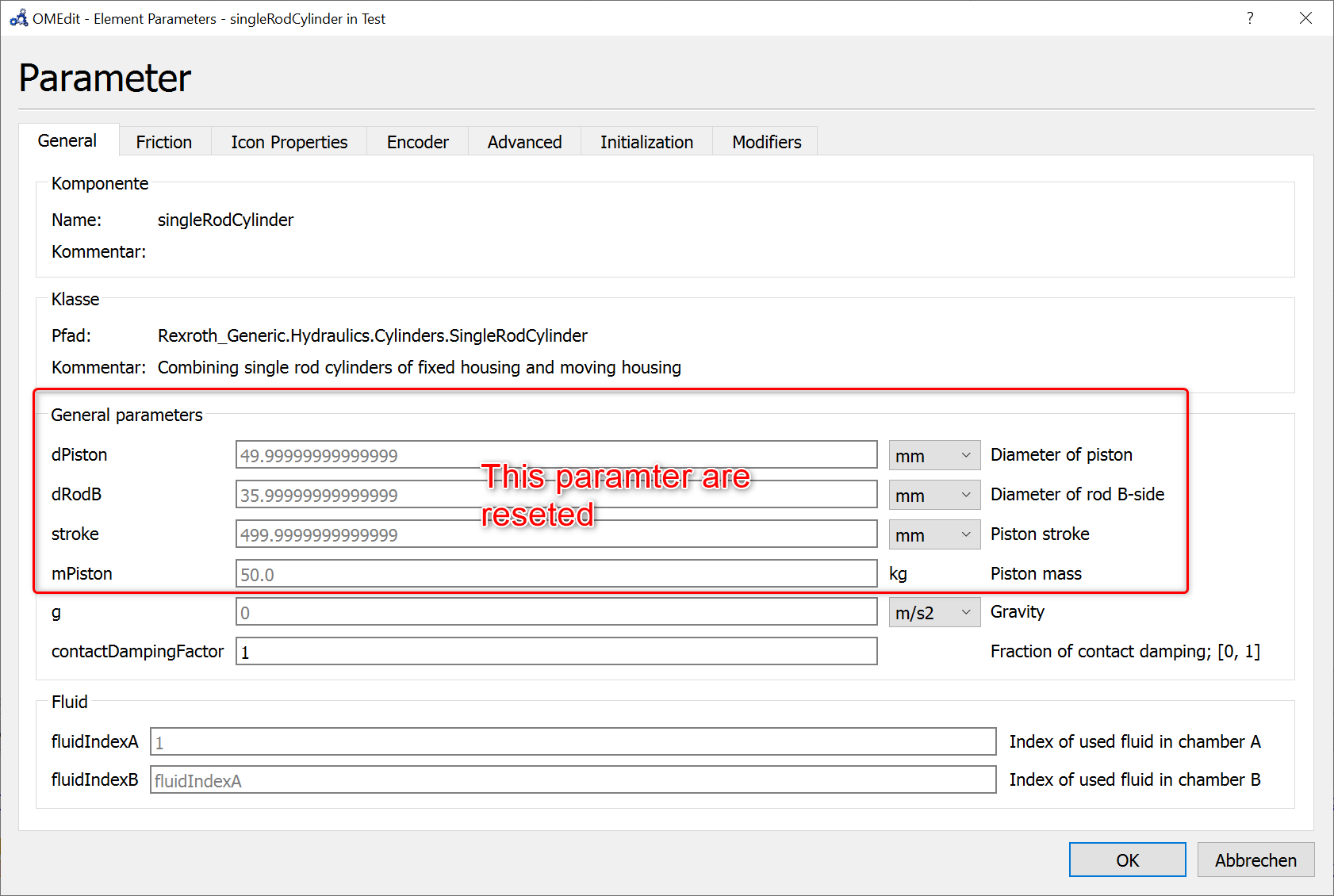 Modifying parameters a second time in parmeter dialog does not work ...