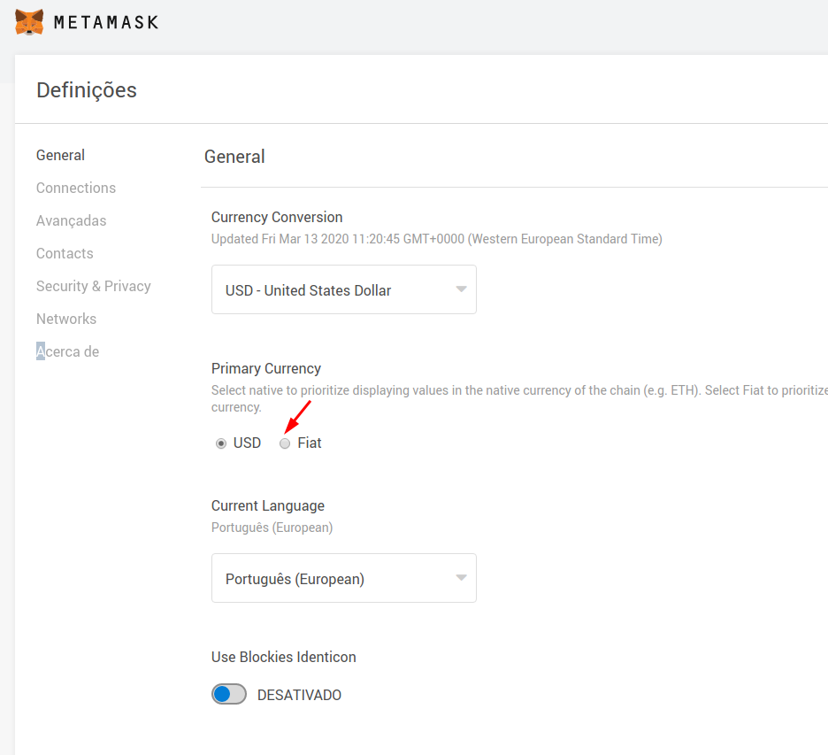 Primary currency radio buttons not working · Issue 8189 · MetaMask