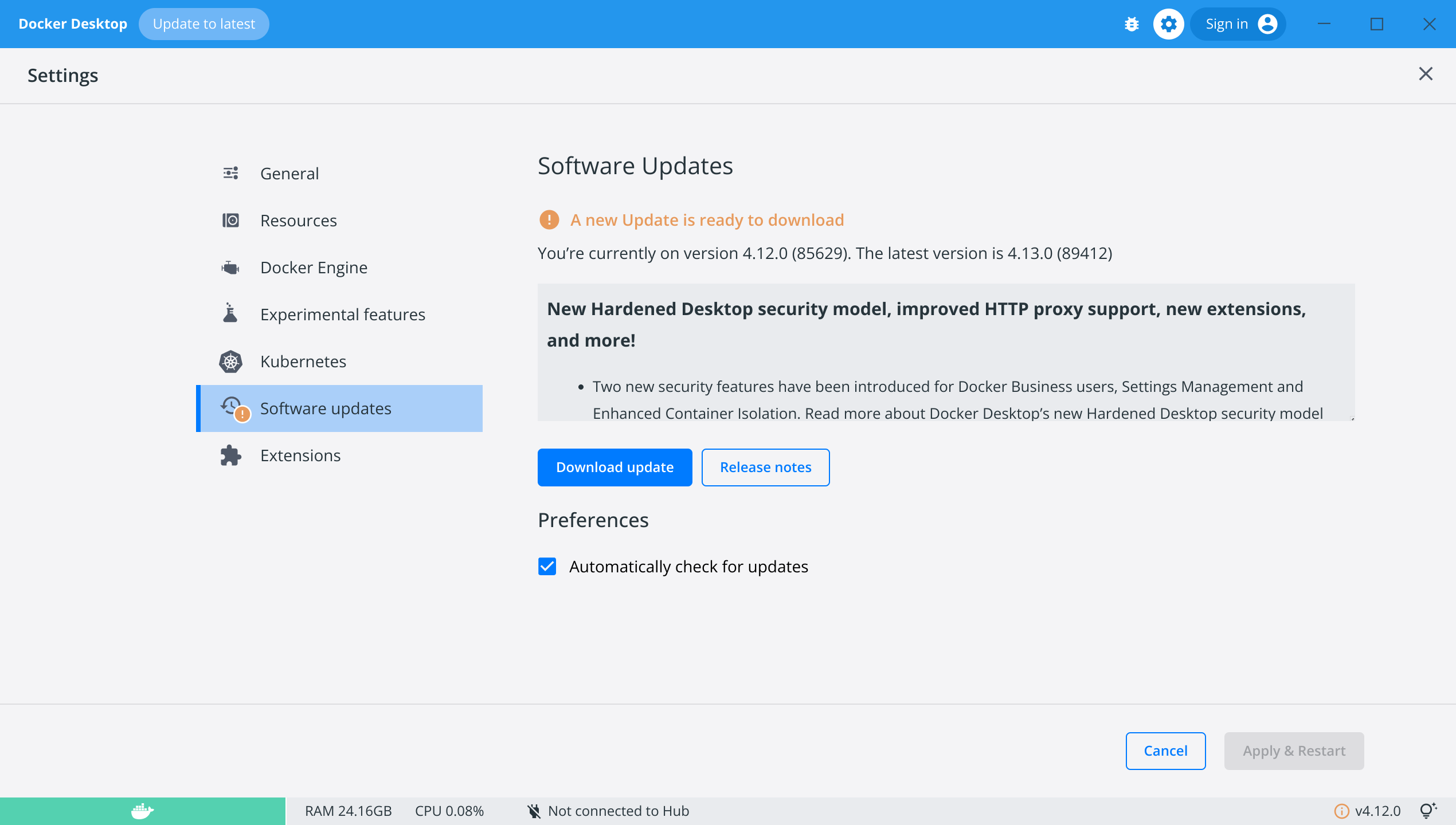 "Download Update" button not working on 4.12.0 · Issue #1439 · docker ...