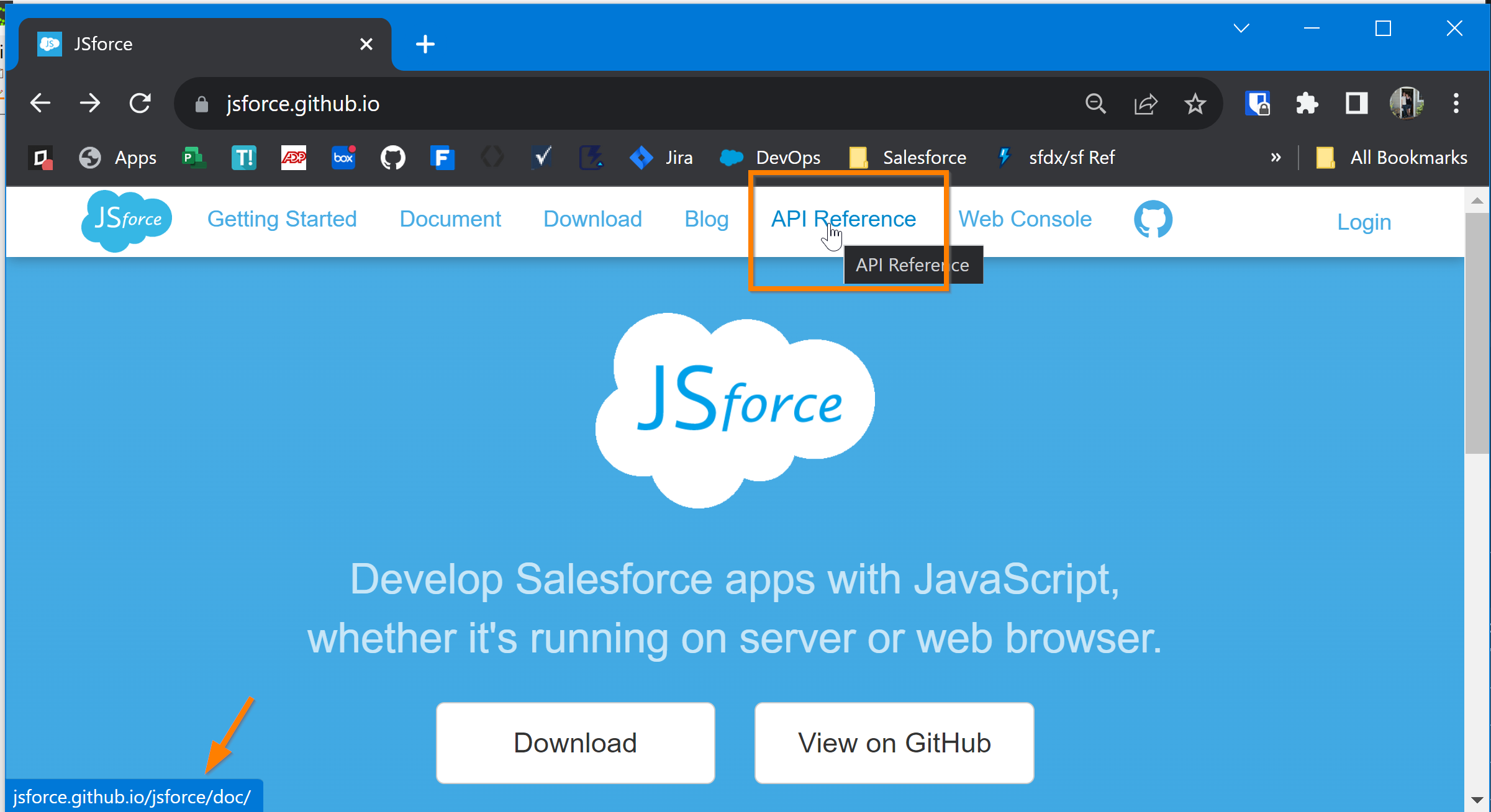 jsforce.github.io API Reference link is dead · Issue 1363 · jsforce
